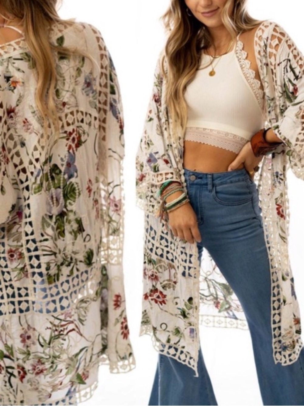 Anthropologie Floral Lace Kimono Cardigan